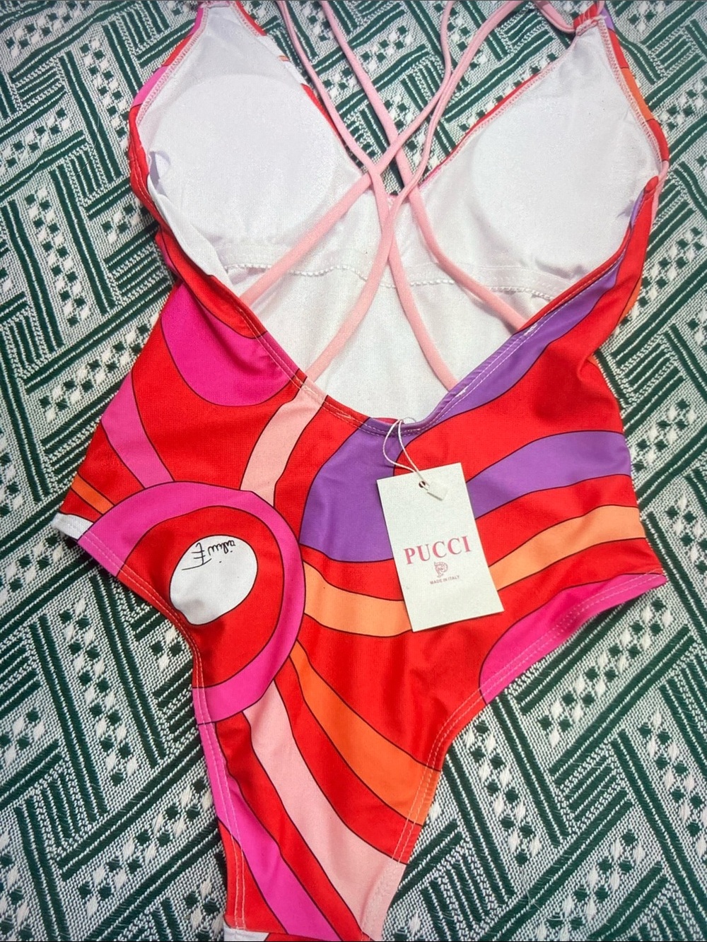 Emilio Pucci Vibrant Red Pink Purple Swirl One-Piece Swimsuit - Picture 2 of 8
